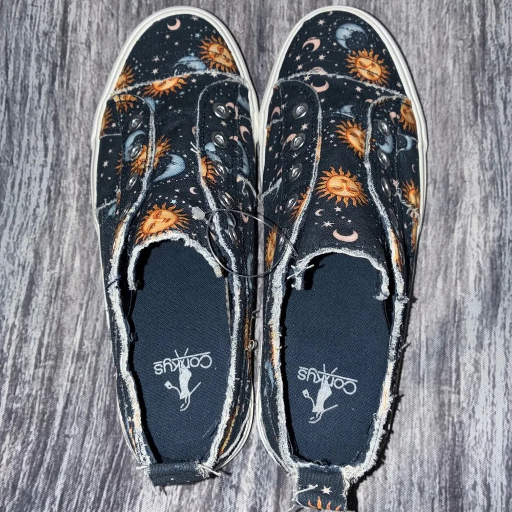 Corkys Women's Size 9 Babalu Slip On Celestial Raw Edge Laceless Sneaker‎ Casual